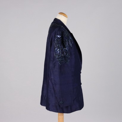 veste shantung en soie bleue vintage