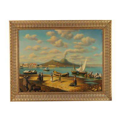 Peinture Aperçu de la Baie de Naples Huile sur Toile 20e siècle