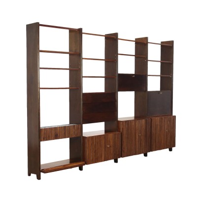 Vintage Bookcase from the 1950s Walnut Veneer Brass Italy Modernism