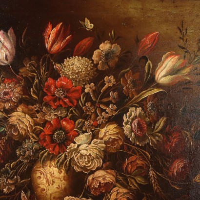 Peinture de Nature Morte avec Fleurs et Perroquet