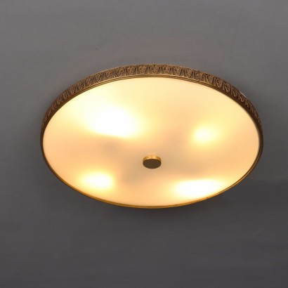 Vintage Ceiling Lamp Brass Glass Italy 1960s