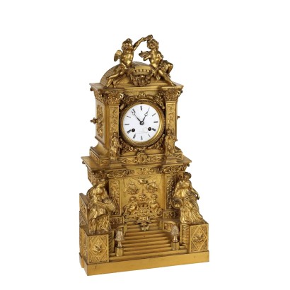 Ancient Countertop Clock Gilded Bronze France Mid XIX Century