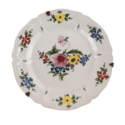 Ancient Ceramic Plate Imola Man. Flower Decorations XVIII Century
