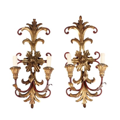 Pair of Wall Lamps Lacquered Iron Italy XX Century