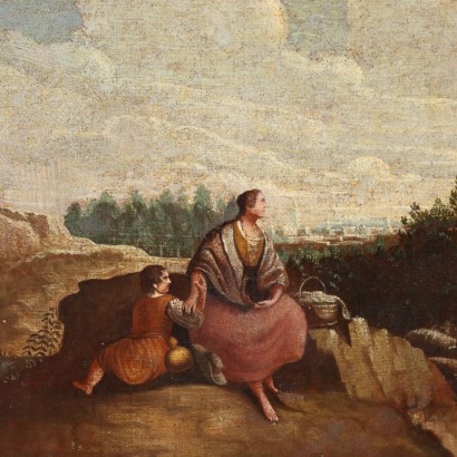 Tableau Ancien Peinture de Paysage avec Scène Pastorale XVIIIe Siècle