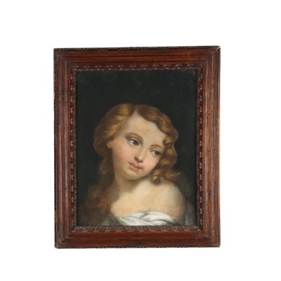 Ancient Portrait of a Young Dame Oil on Canvas XIX Century
