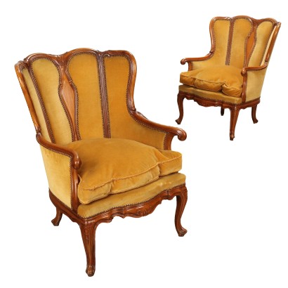 Pair of Bergère Armchairs in Baroque Style Italy XX Century