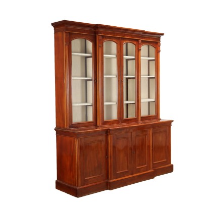 Ancient Bookcase Early '900 Carved Mahogany Wood Glass