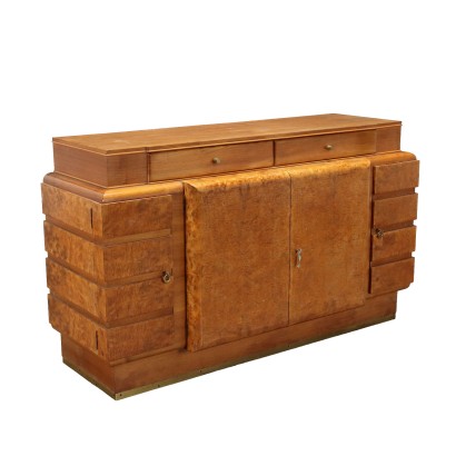 Vintage Buffet Cabinet 1930s-40s Walnut Veneered Wood Burl