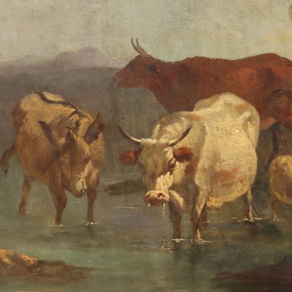 Peinture de paysage avec des troupeaux et des personnages