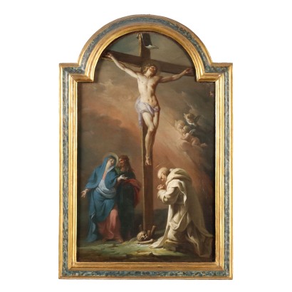 Peint Christ Crucifié avec Vierge et Saints XVIIIème siècle