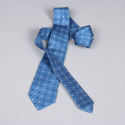 Cravate Second Hand Valentino Soie Blanche et Bleu Fond Papier Sucre
