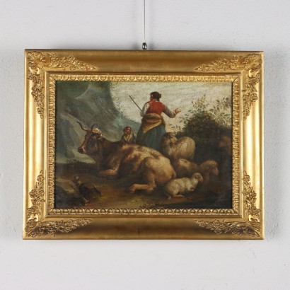 Group of four Paintings with Scenes Pa,Group of four pastoral scenes