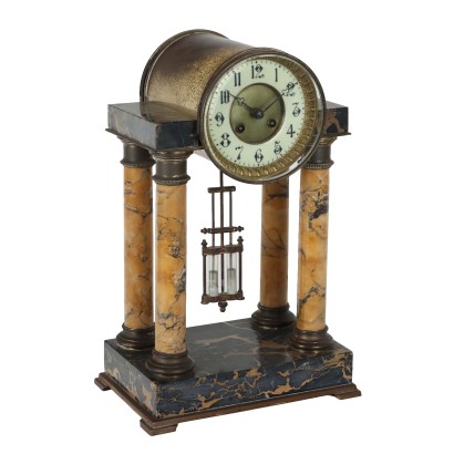 Ancient Temple Shaped Clock '800 Marble Gilded Bronze Objects