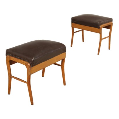 Vintage Stools from the 1950s Beech Wood Leatherette Upholstery