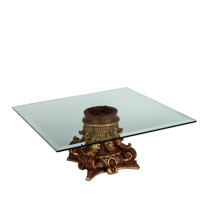 Ancient Table Lacquered and Gilded Wood Glass Top Italy XX Century