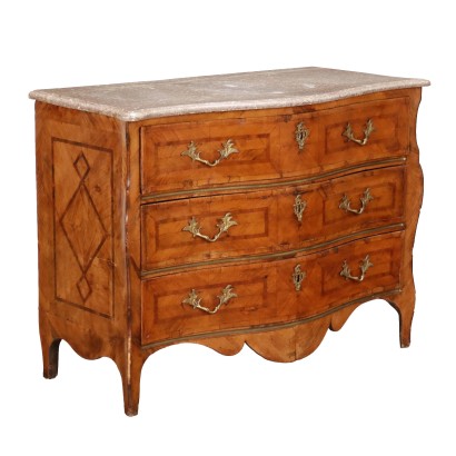 Commode Sicilienne Marbre Noyer Laiton Sapin XVIIIe Siècle