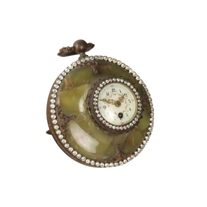 Vintage Countertop Clock 1860-1870 Bronze Strass Onyx