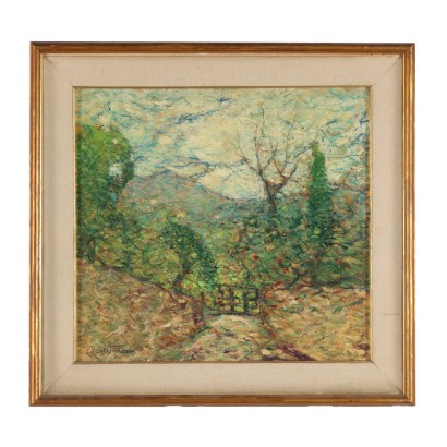 Antikes Gemälde Raoul Viviani '800 Landschaft Öl auf Karton