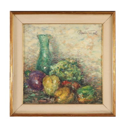 Ancient Painting by Raoul Viviani '900 Still Life Oil on Wooden Board
