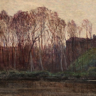 Tableau Ancien Maggi 1906 Paysage avec Rivière Huile sur Toile