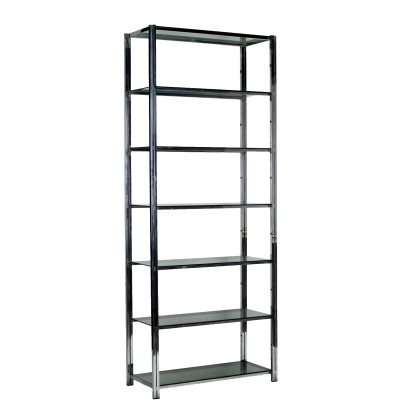 Vintage Bookcase from the 70s-80s Chromed Metal Smoked Glass