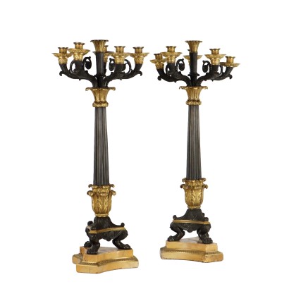 Paar Kerzenhalter Napoleon III '800 Vergoldeter Bronze