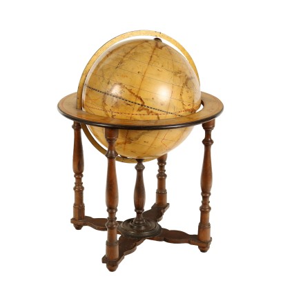 Large Ancient Globe Second Half of the XX Century Paper Iron Wood