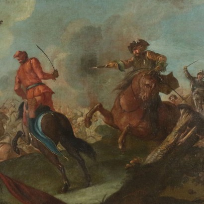 Scène de Bataille Huile sur Toile Italie XVII Siècle