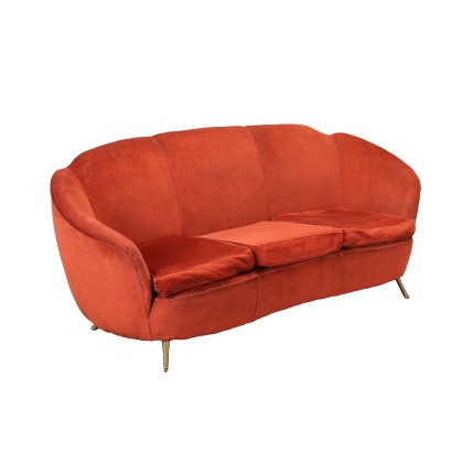Vintage Sofa from the 1950s Brass Spring Padding Velvet Upholstery