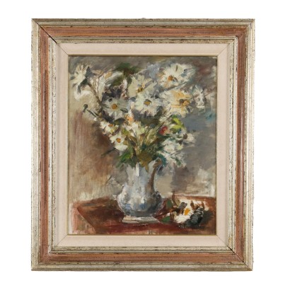 Ancient Painting E. Pastorio '900 Vase with Flowers Oil on Canvas