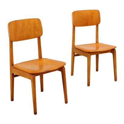 Pair of Vintage Chairs from the 1960s Beech Wood Poplar Plywood