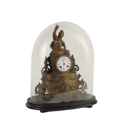 Ancient Countertop Clock in Case '800-'900 Gilded Antimony Metal