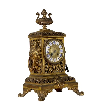 Ancient Eclectic Table Clock Second Half XIX Century Gilded Bronze