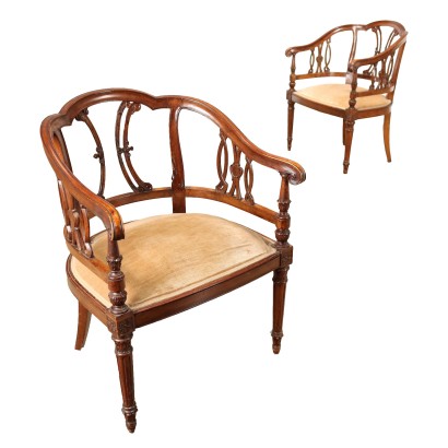 Pair of Ancient Armchairs Neoclassical Style Early '900 Carved Wood