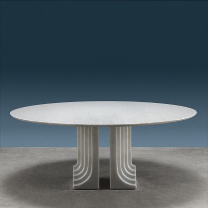 Vintage Simon Samo Table by Carlo Scarpa White Marble Italy 1970
