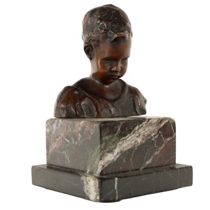 Ancient Bust of a Boy G. De Martino '900 Bronze Square Feet Marble