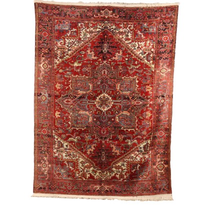 Antiker Heriz Teppich Iran Baumwolle Wolle Großer Knoten Handgefertigt