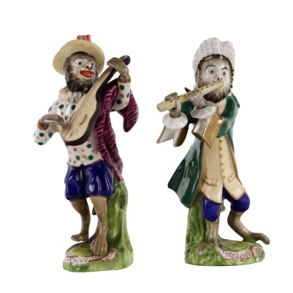 Pair of Orchestral Monkeys in Porcelain