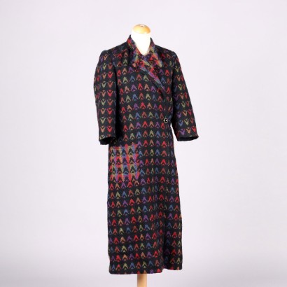 Vintage Mehrfarbiger Mantel-Morgenmantel Gr. M der 70er Jahre Wolle