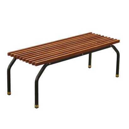 Vintage Bench from the 1960s Teak Metal Brass Objects