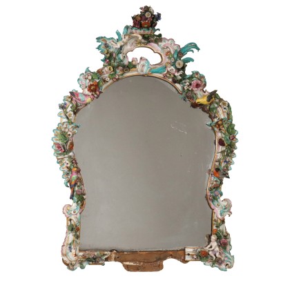 Miroir Ancien Fin du '800 Porcelaine Colorée Fleurs