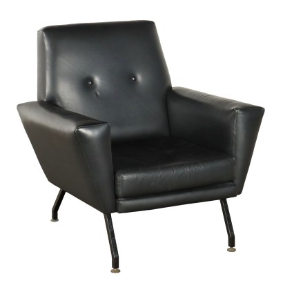 Vintage Armchair from the 1960s Metal Leatherette Brass Feet