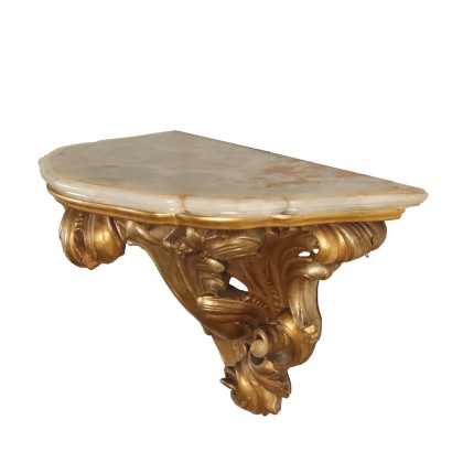 Ancient Drop Shaped Console '900 Engraved and Gilded Wood Onyx