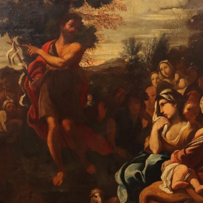 Peinture ancienne du XVIIIe siècle La prédication de Jean-Baptis