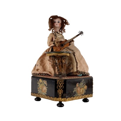 Young Woman Automaton with Guitar XIX Century Gilded Bronze