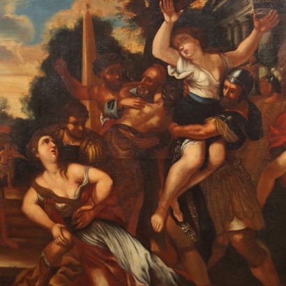 Ancient Painting '600 The Rape of the Sabine Oil on Canvas Framed