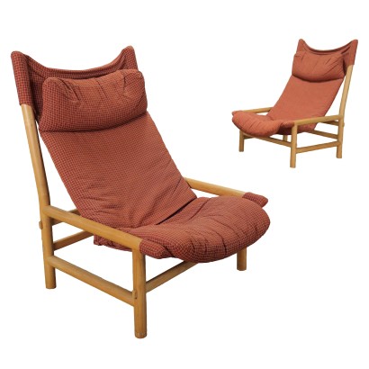 Paar Vintage Sessel Arflex Carmina der 70er Jahre Esche Stoff
