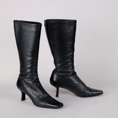 Second Hand Black Prada Boots Size 5,5 Leather Squared Shape