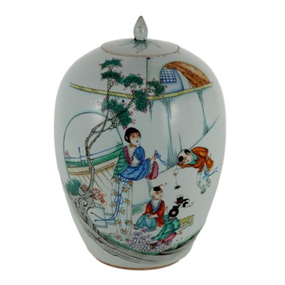Potiche Ancienne Premier '900 Porcelaine avec Décorations Chinoises